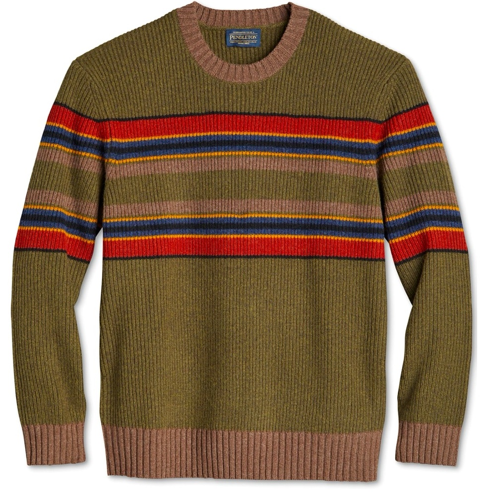Pendleton Men's Park Crewneck Sweater (Yakima Stripe - Green)